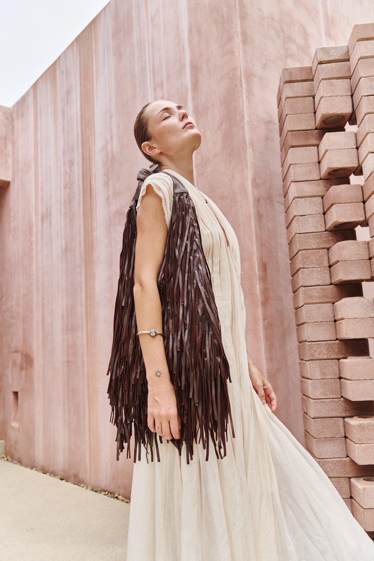 Sofia Fringe Bag in Brown Dark Cacao  - Medium