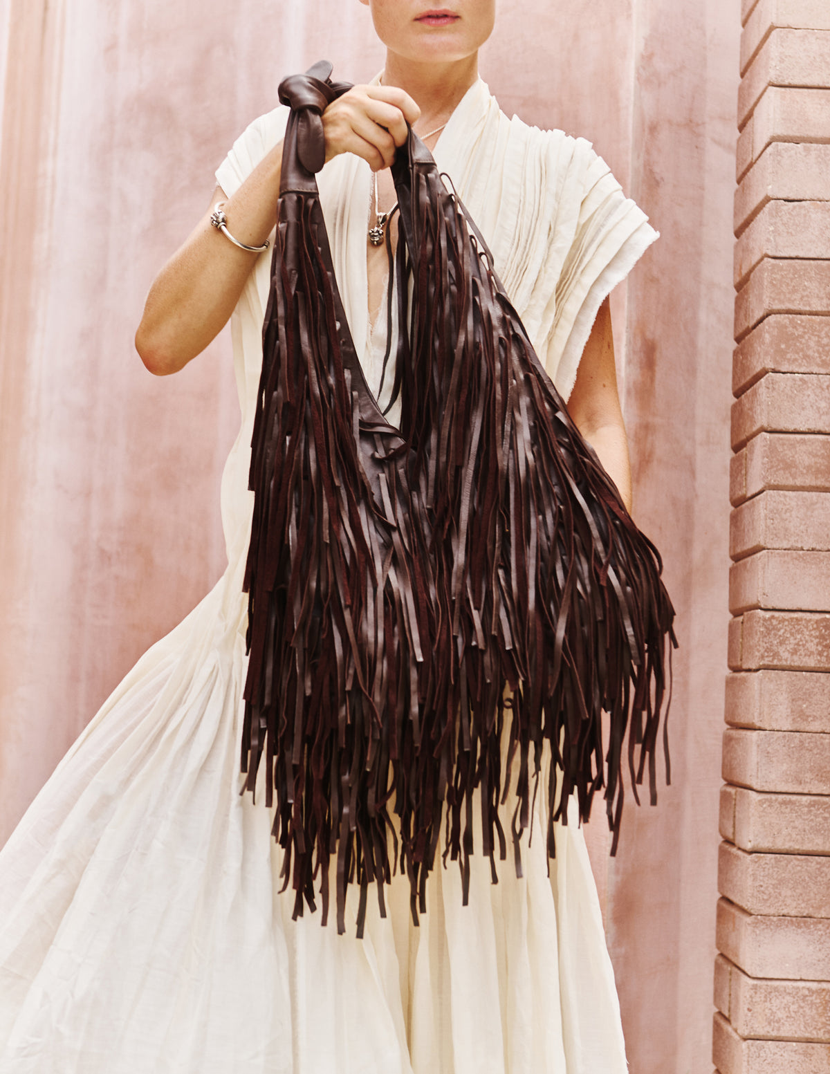 Sofia Fringe Bag in Brown Dark Cacao  - Medium